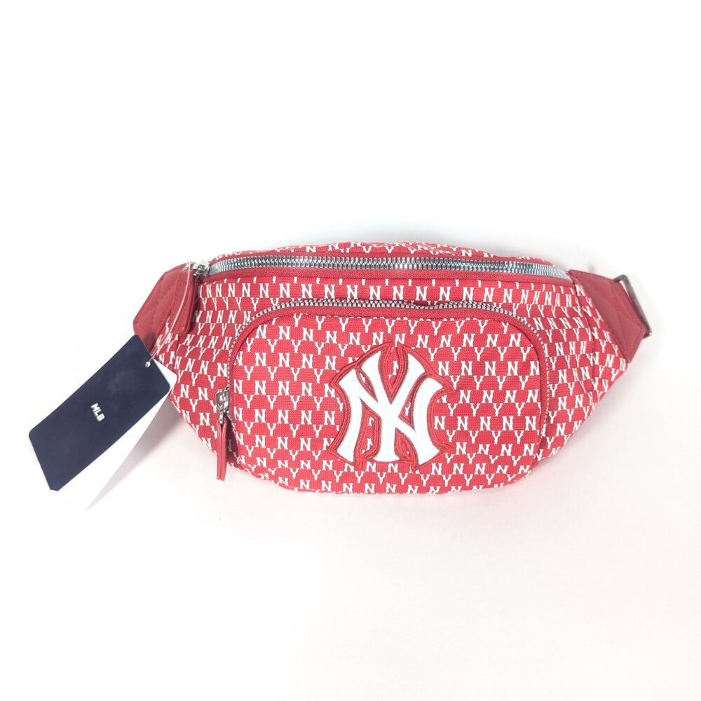 MLB Korea Monogram New York Yankee Shoulder Bag Crossbody Fanny Hip Pack Red NWT